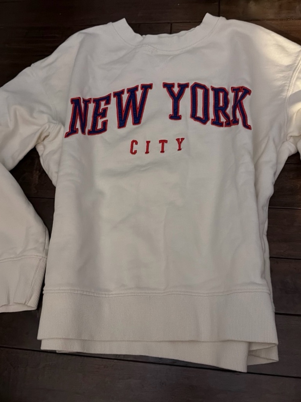 White "New York City" Embroidered Crewneck Sweater
